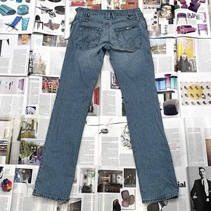 BEBE vintage 2000s low rise medium wash cargo style distressed jeans